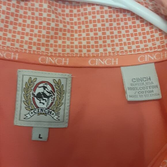 Cinch Western Cowboy Shirt Men’s Size Large Salmon Rodeo 100% Cotton Button Up - Picture 6 of 9